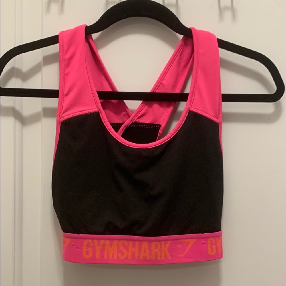 Gymshark Pink and Black Sports Bra with Racerback Design